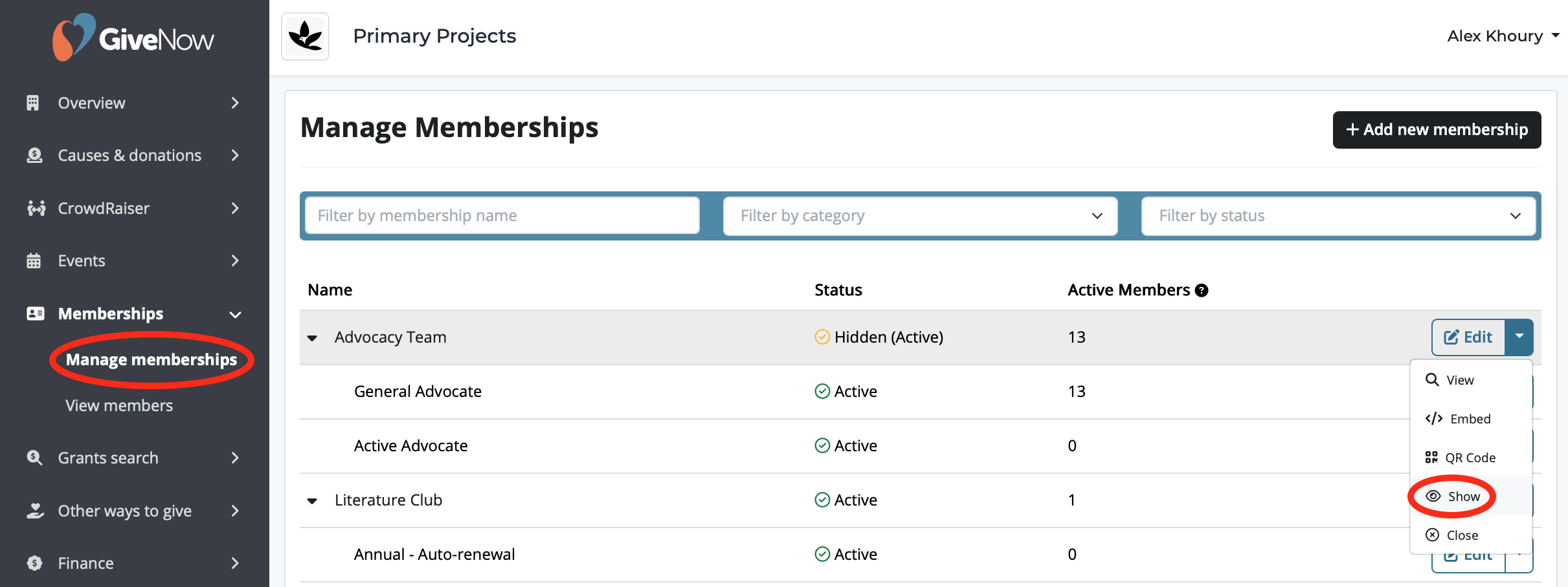 OrgHQ_ManageMemberships_ShowMembership.png