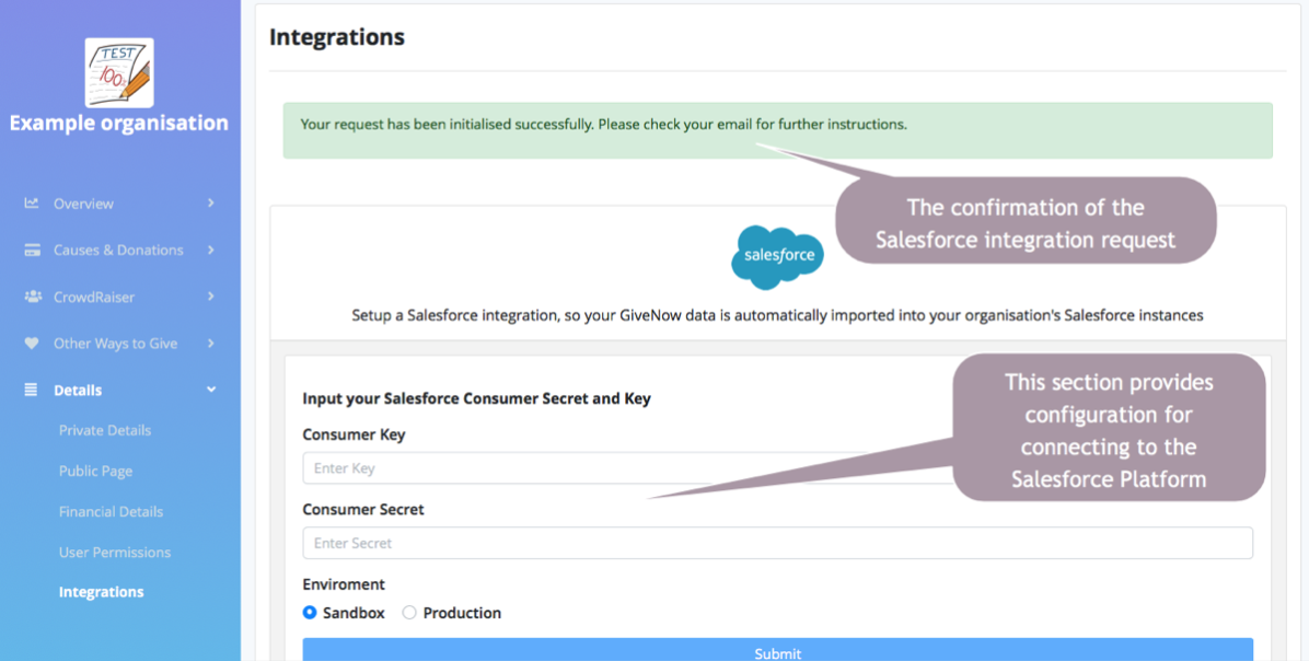 The Salesforce connection configuration screen in OrgHQ.